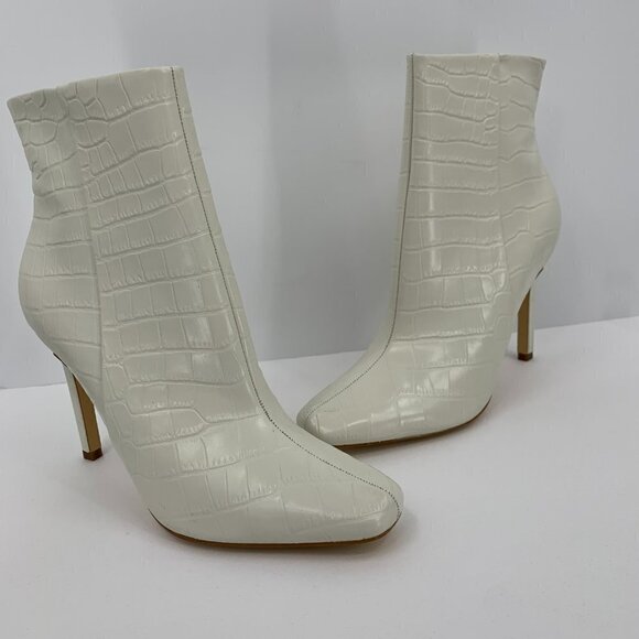 Marc Fisher Cappa2 ivory leather croc embossed ankle boots heel new 10 - Picture 1 of 9